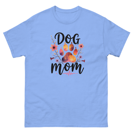 Dog Mom Sunset Floral T-Shirt – Heartbeat Paw Print Design Women Tees Style Junction – Custom Digital Designs & Apparel Carolina Blue S