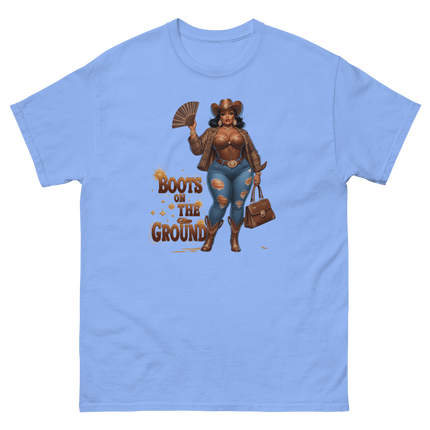 Boots on the Ground Curvy Cowgirl #2 Tee – Bold Western Style Women Tees Style Junction – Custom Digital Designs & Apparel Carolina Blue S