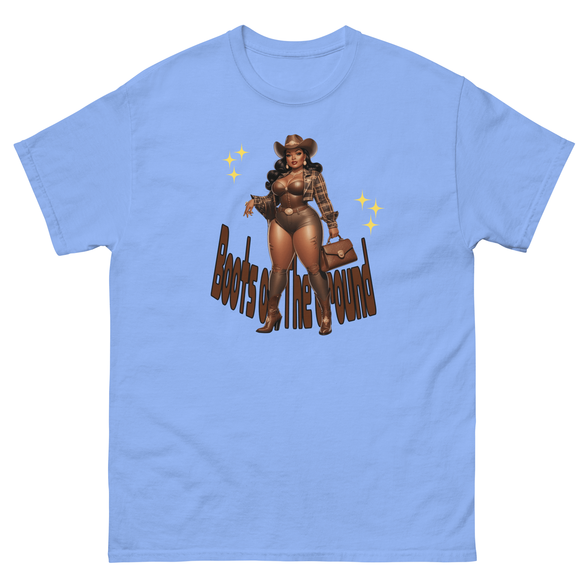 Boots on the Ground Curvy Cowgirl #3 Tee – Western Graphic Shirt Women Tees Style Junction – Custom Digital Designs & Apparel Carolina Blue S