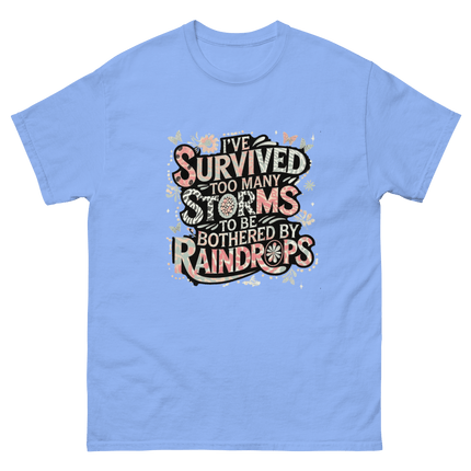 I’ve Survived Too Many Storms Tee – Pastel Quote Cotton Shirt Women Tees Style Junction – Custom Digital Designs & Apparel Carolina Blue S