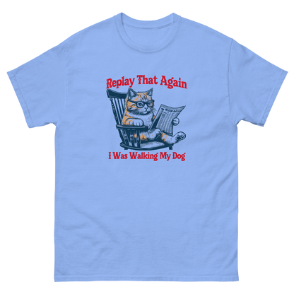 Replay That Again Cat Tee – Funny Retro Dog Quote T-Shirt Women Tees Style Junction – Custom Digital Designs & Apparel Carolina Blue S