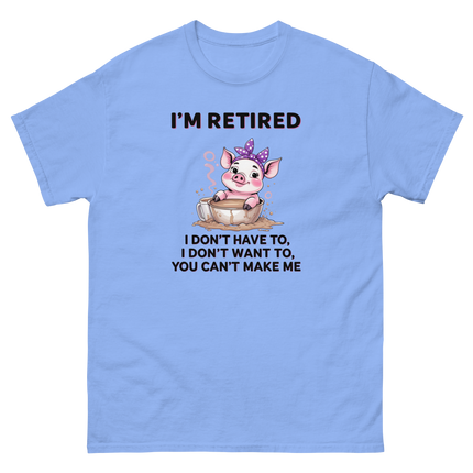 Retired Pig Coffee Tee – Funny Quote & Cute Cup Graphic Shirt Women Tees Style Junction – Custom Digital Designs & Apparel Carolina Blue S