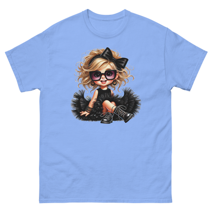 Blonde Curly Girl Tee – Tulle Skirt & Sunglasses Streetwear Women Tees Style Junction – Custom Digital Designs & Apparel Carolina Blue S