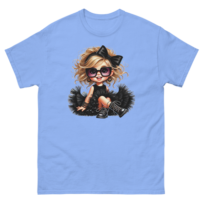 Blonde Curly Girl Tee – Tulle Skirt & Sunglasses Streetwear Women Tees Style Junction – Custom Digital Designs & Apparel Carolina Blue S