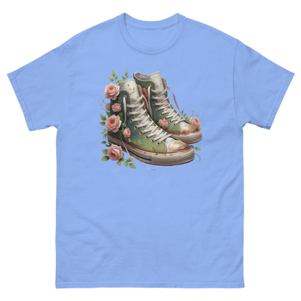 Floral High Top Sneaker Tee – Boho Chic Rose Graphic Shirt Women Tees Style Junction – Custom Digital Designs & Apparel Carolina Blue S