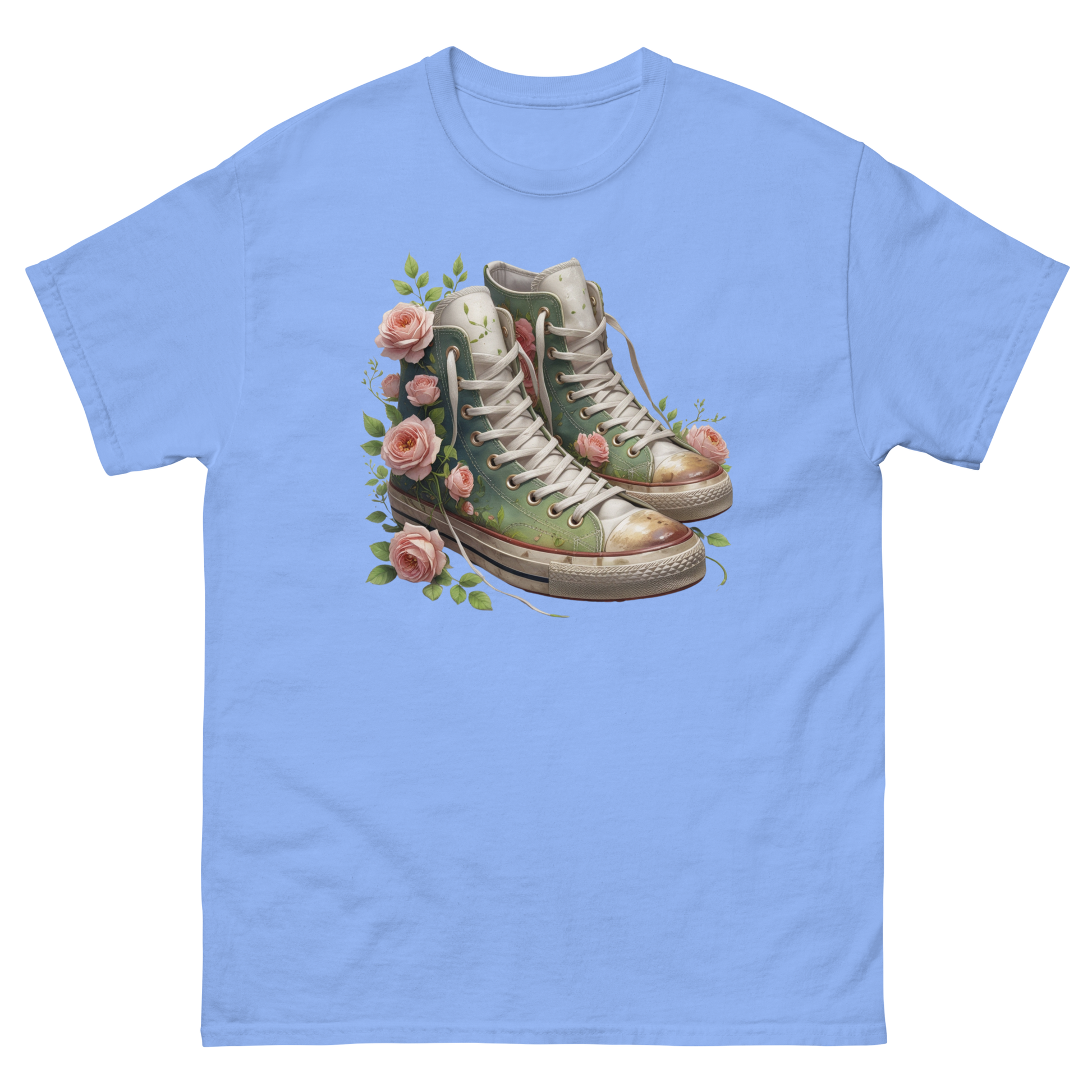 Floral High Top Sneaker Tee – Boho Chic Rose Graphic Shirt Women Tees Style Junction – Custom Digital Designs & Apparel Carolina Blue S