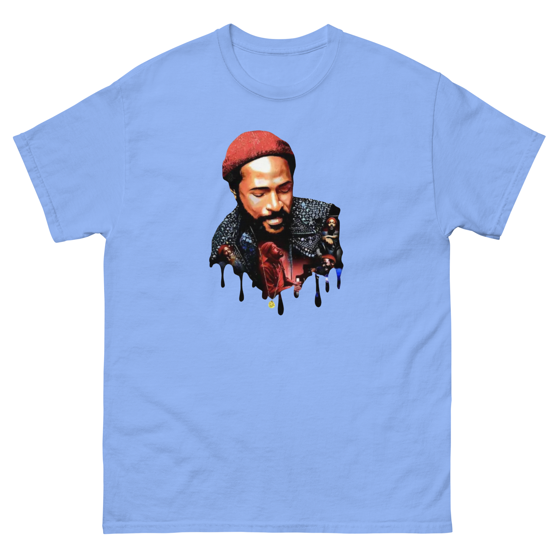 Soulful Retro Music Legend Unisex T-Shirt | Dripping Art Style Women Tees Style Junction – Custom Digital Designs & Apparel Carolina Blue S