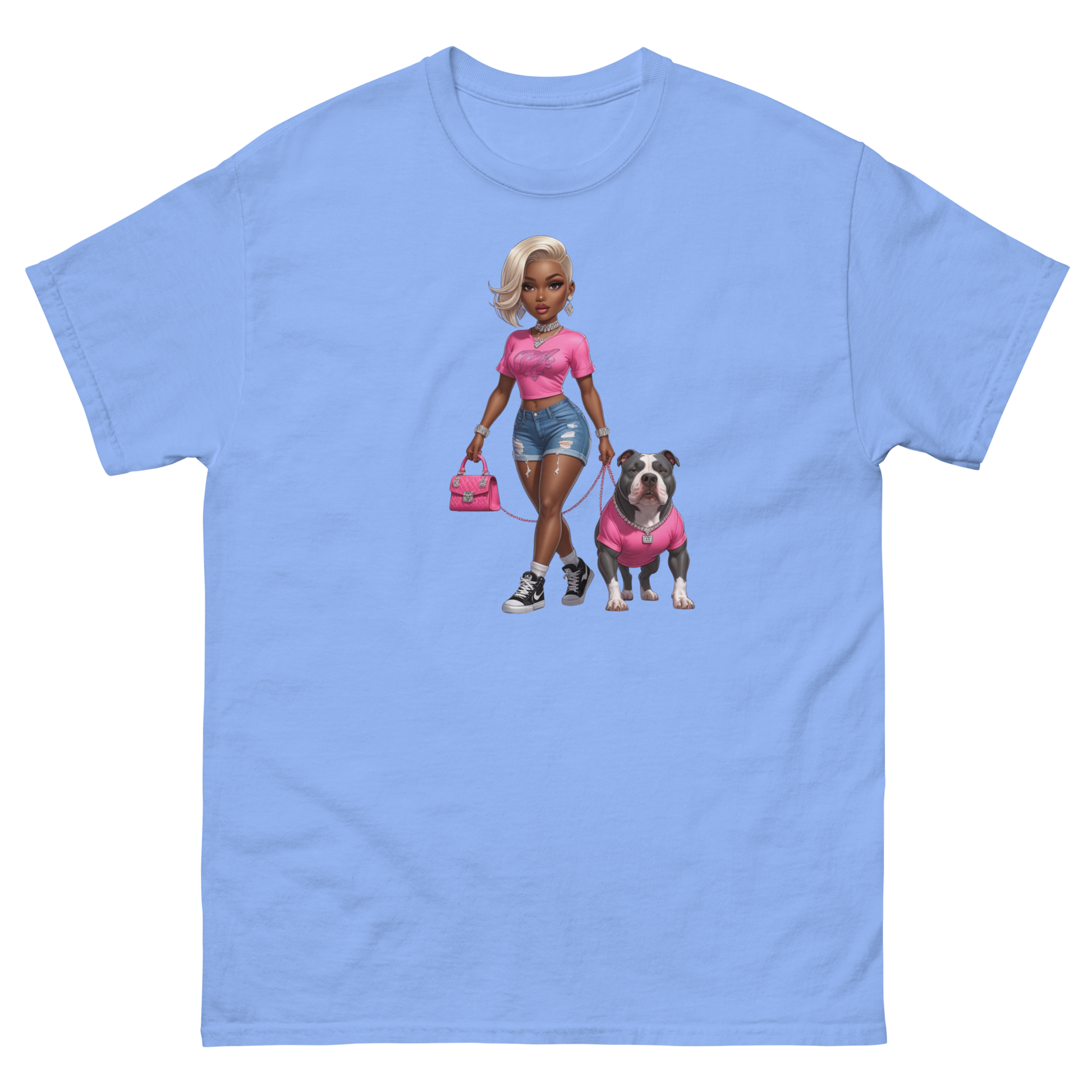 Hot Pink Bulldog Diva Tee – 100% Cotton Graphic Streetwear Women Tees Style Junction – Custom Digital Designs & Apparel Carolina Blue S