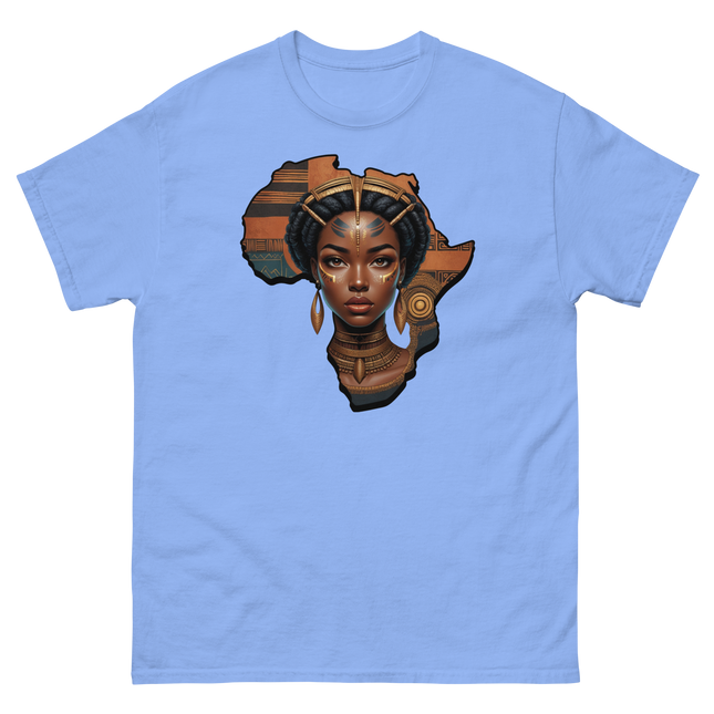 Afrocentric Queen Tee – Tribal Pattern Art, Bold Heritage Vibe #3 Women Tees Style Junction – Custom Digital Designs & Apparel Carolina Blue S