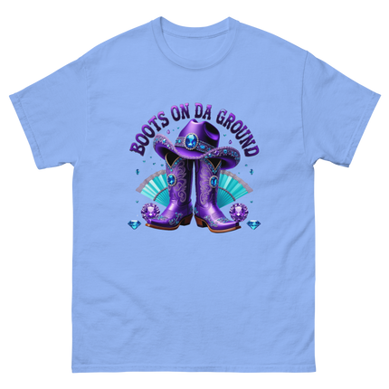 Boots on Da Ground Tee – Purple Fan & Jewel Design #1 Women Tees Style Junction – Custom Digital Designs & Apparel Carolina Blue S