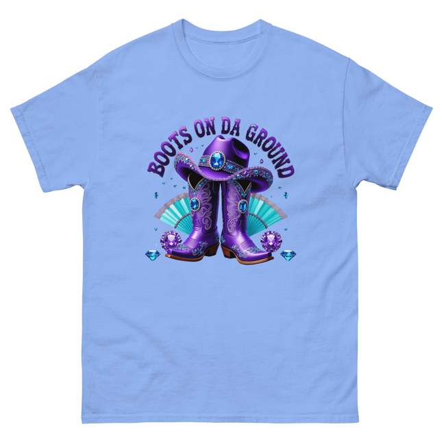 Boots on Da Ground Tee – Purple Fan & Jewel Design #1 Women Tees Style Junction – Custom Digital Designs & Apparel Carolina Blue S
