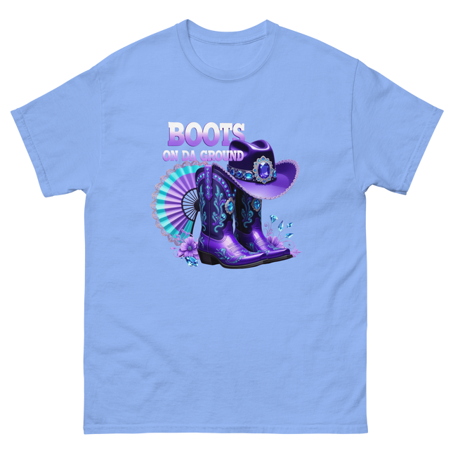 Boots on Da Ground Tee – Purple Fan & Jewel Design #2 Women Tees Style Junction – Custom Digital Designs & Apparel Carolina Blue S