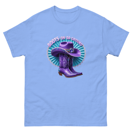 Boots on Da Ground Tee – Purple Fan & Jewel Design #3 Women Tees Style Junction – Custom Digital Designs & Apparel Carolina Blue S