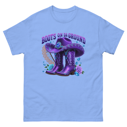 Boots on Da Ground Tee – Purple Fan & Jewel Design #4 Women Tees Style Junction – Custom Digital Designs & Apparel Carolina Blue S