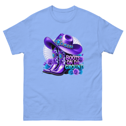 Boots on Da Ground Tee – Purple Fan & Jewel Design #5 Women Tees Style Junction – Custom Digital Designs & Apparel Carolina Blue S