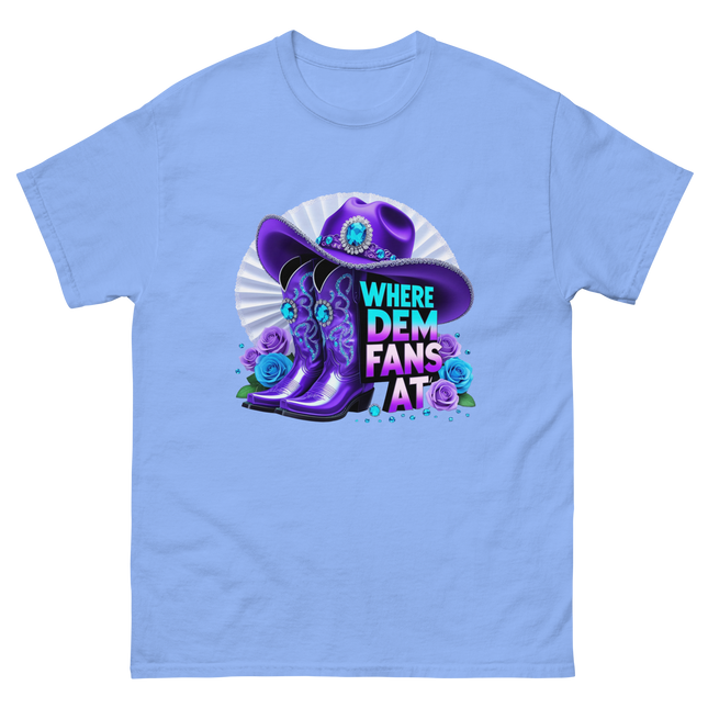 Where Dem Fans At Tee – Glam Cowgirl Boots & Hat Women Tees Style Junction – Custom Digital Designs & Apparel Carolina Blue S