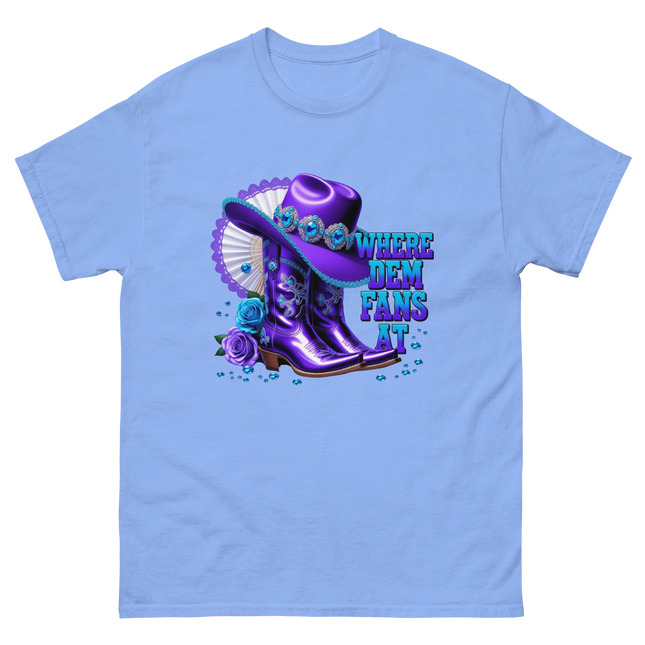 Where Dem Fans At Tee – Sparkling Western Boot Look Women Tees Style Junction – Custom Digital Designs & Apparel Carolina Blue S