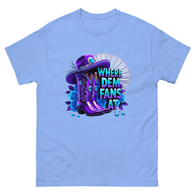 Where Dem Fans At Tee – Bold Purple Cowgirl Energy Women Tees Style Junction – Custom Digital Designs & Apparel Carolina Blue S