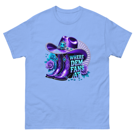 Where Dem Fans At Tee – Luxe Blue & Violet Fan Vibe Women Tees Style Junction – Custom Digital Designs & Apparel Carolina Blue S