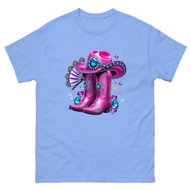 Hot Pink Cowgirl Tee – Glam Boots on Da Ground Style Women Tees Style Junction – Custom Digital Designs & Apparel Carolina Blue S