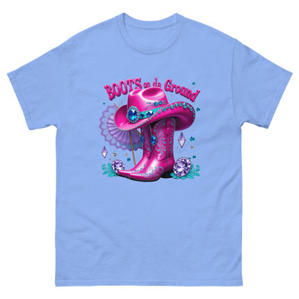 Western Glam Tee – Pink Boots & Hat Statement Women Tees Style Junction – Custom Digital Designs & Apparel Carolina Blue S