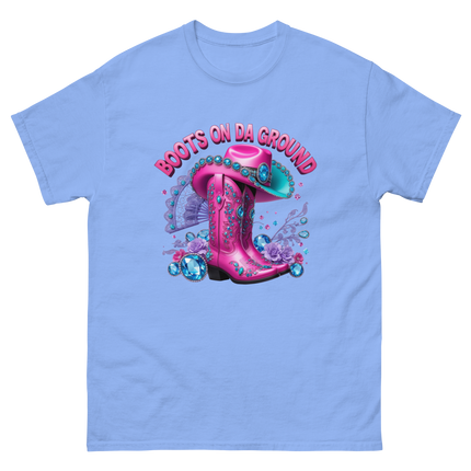 Bold Cowgirl Tee – Aqua Hat & Pink Boots Combo Women Tees Style Junction – Custom Digital Designs & Apparel Carolina Blue S