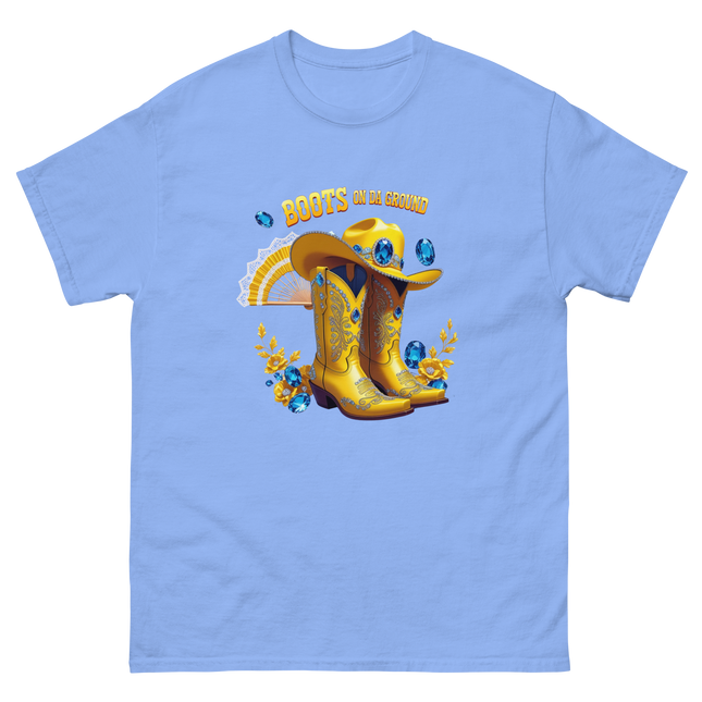 Golden Western Tee – Yellow Floral Boots on Da Ground Women Tees Style Junction – Custom Digital Designs & Apparel Carolina Blue S