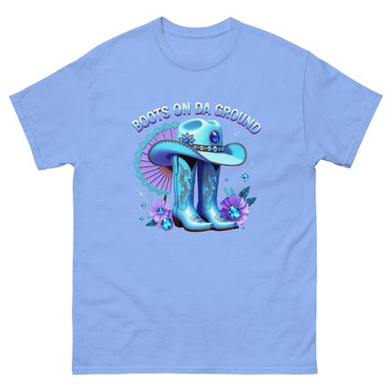 Light Blue Cowgirl Tee – Boots on Da Ground Western Glam Women Tees Style Junction – Custom Digital Designs & Apparel Carolina Blue S