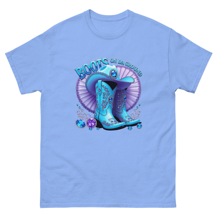 Sparkling Cowgirl Tee – Lavender Fan & Blue Boot Look Women Tees Style Junction – Custom Digital Designs & Apparel Carolina Blue S