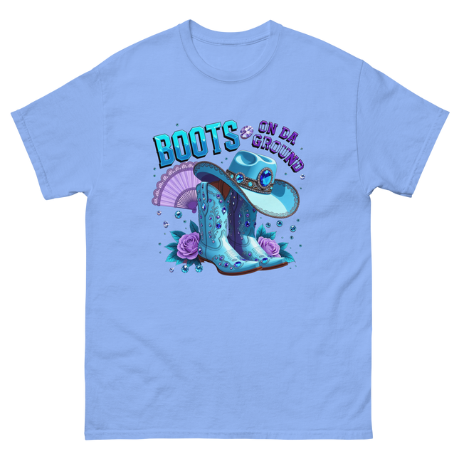 Pastel Cowgirl Tee – Light Blue Boots on Da Ground Vibe Women Tees Style Junction – Custom Digital Designs & Apparel Carolina Blue S