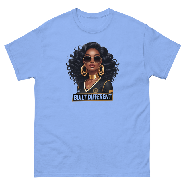 Built Different Tee – Bold Black Art, Gold Statement Style #1 Women Tees Style Junction – Custom Digital Designs & Apparel Carolina Blue S