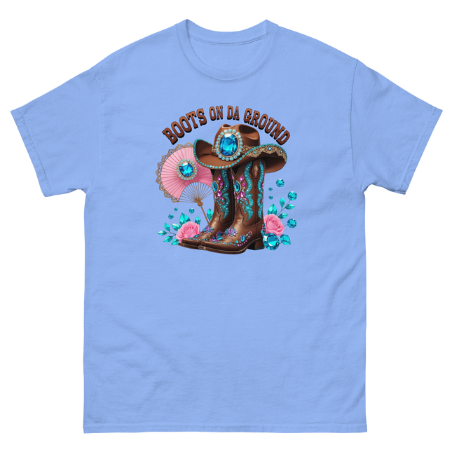 Brown Rhinestone Cowgirl Boots Tee – Boots on Da Ground #5 Women Tees Style Junction – Custom Digital Designs & Apparel