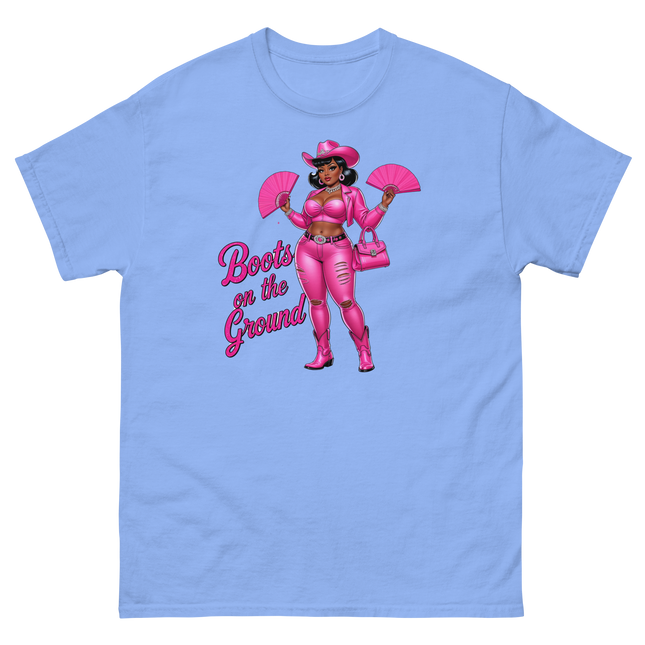 Pink Glam Cowgirl Tee – Boots on the Ground Graphic Shirt #1 Women Tees Style Junction – Custom Digital Designs & Apparel