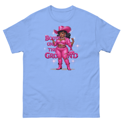 Pink Glam Cowgirl Tee – Boots on the Ground Graphic Shirt #5 Women Tees Style Junction – Custom Digital Designs & Apparel