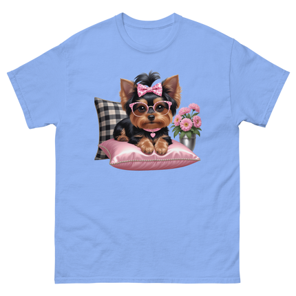 Yorkie Glam Tee – Pink Leopard Print Dog Graphic Shirt #1 Women Tees Style Junction – Custom Digital Designs & Apparel