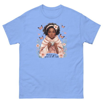 Protect Your Peace Tee – Floral Afro Soft Aesthetic Design #1 Women Tees Style Junction – Custom Digital Designs & Apparel Carolina Blue S