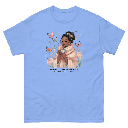 Protect Your Peace Tee – Floral Afro Soft Aesthetic Design #2 Women Tees Style Junction – Custom Digital Designs & Apparel Carolina Blue S