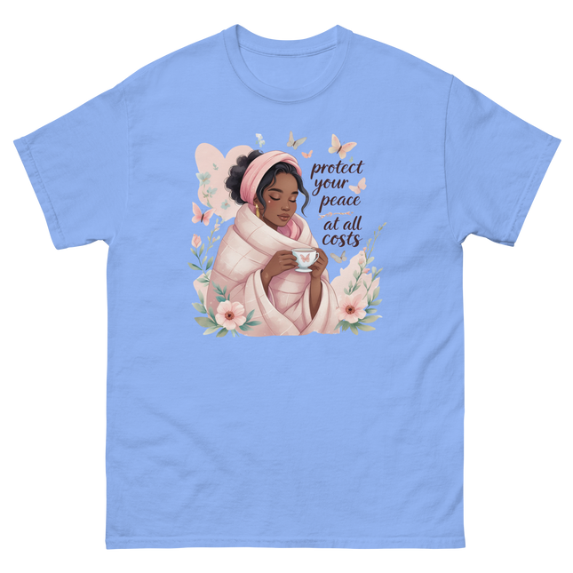 Protect Your Peace Tee – Floral Afro Soft Aesthetic Design #3 Women Tees Style Junction – Custom Digital Designs & Apparel Carolina Blue S