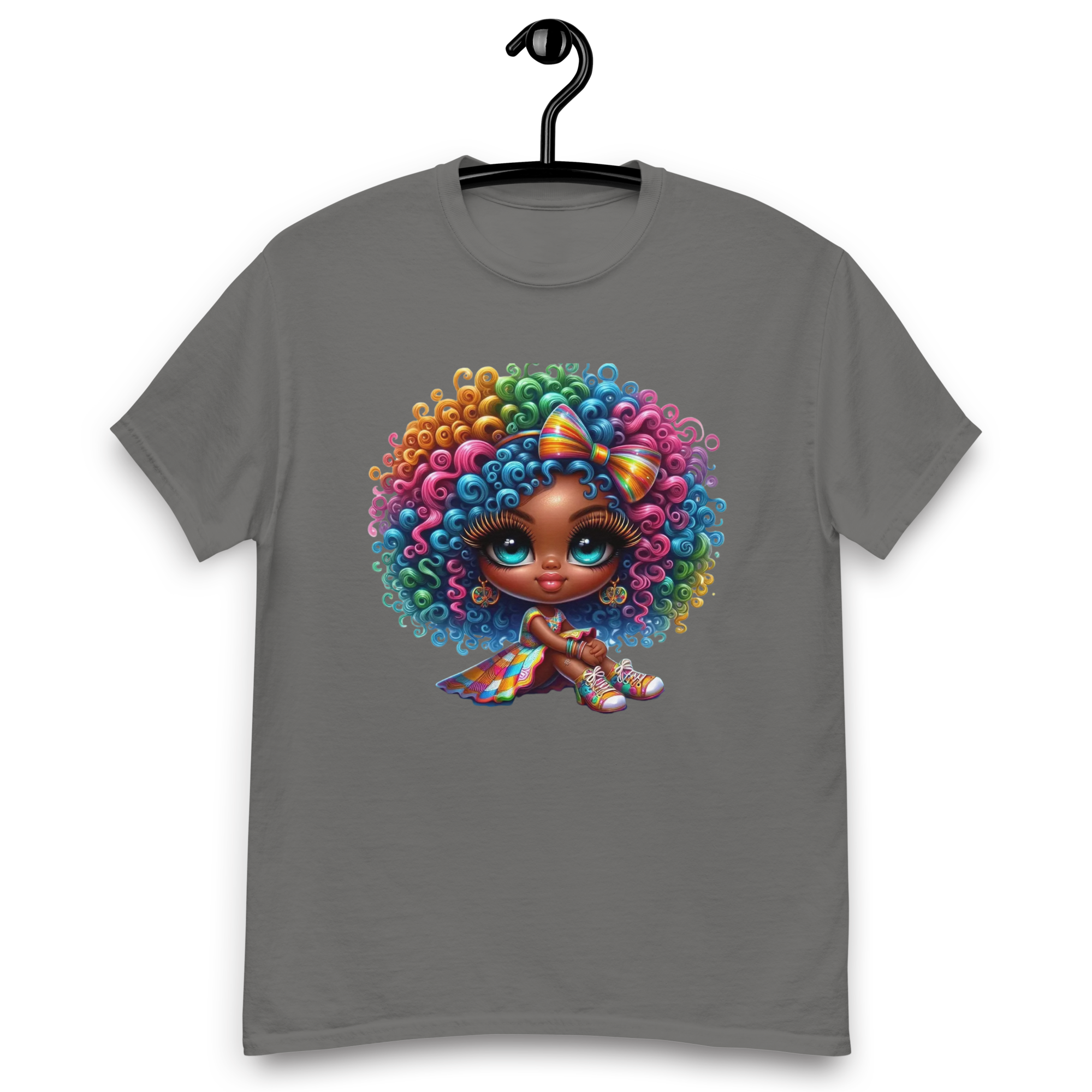 Rainbow Curls Doll Women's Tee - Comfortable 100% Cotton with a Stylish Fit Physical T-Shirt Style-Junction Charcoal S