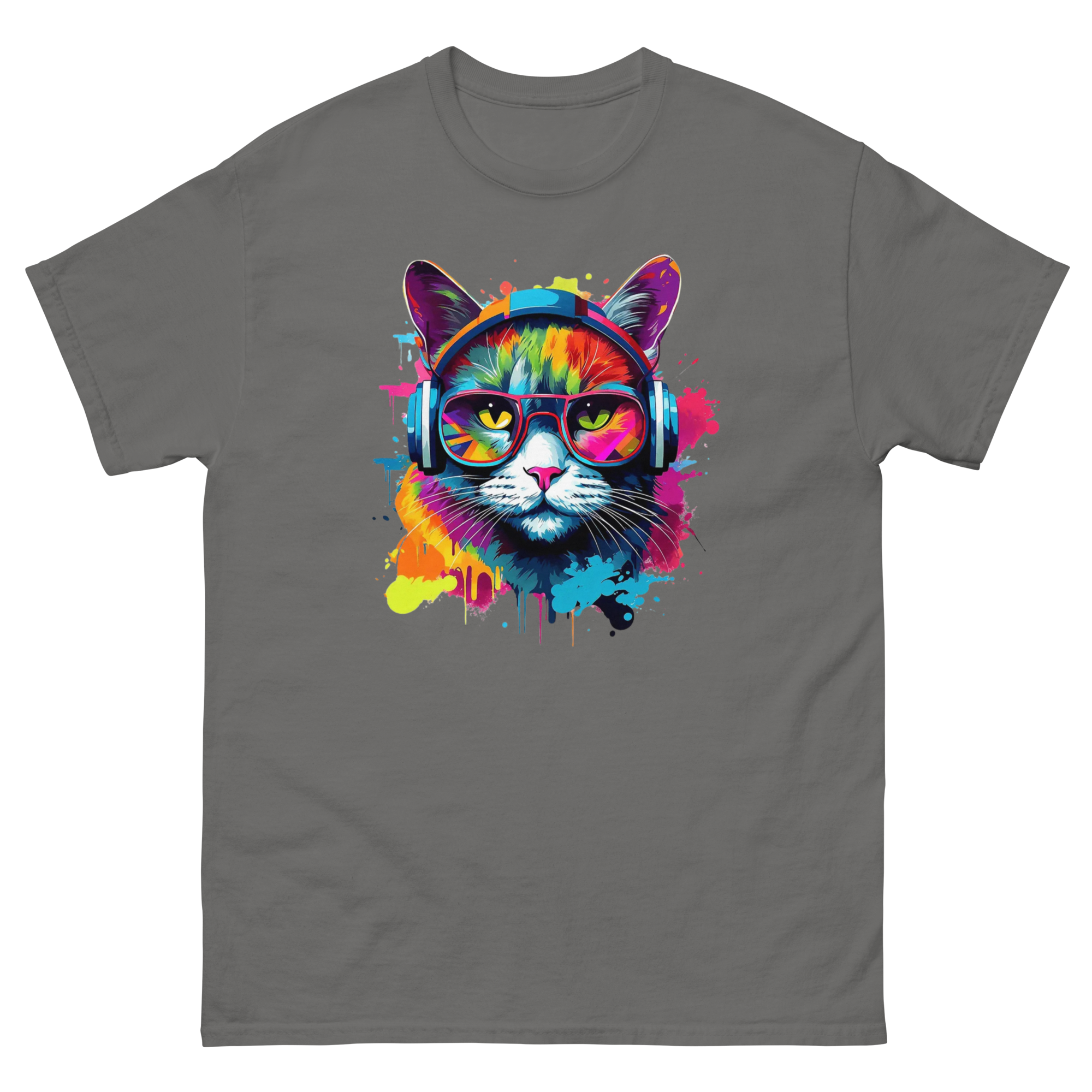 Vibrant DJ Cat Unisex Classic Tee - Trendy, Soft, and Perfect for Streetwear Physical T-Shirt Style-Junction Charcoal S