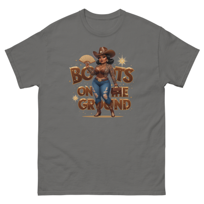 Boots on the Ground Curvy Cowgirl T-Shirt – Bold Western Style Women Tees Style Junction – Custom Digital Designs & Apparel Charcoal S