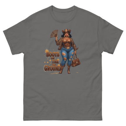 Boots on the Ground Curvy Cowgirl #2 Tee – Bold Western Style Women Tees Style Junction – Custom Digital Designs & Apparel Charcoal S