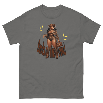 Boots on the Ground Curvy Cowgirl #3 Tee – Western Graphic Shirt Women Tees Style Junction – Custom Digital Designs & Apparel Charcoal S