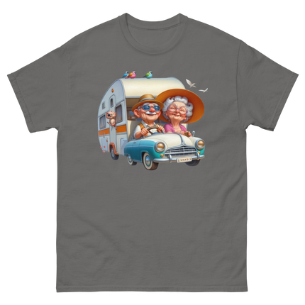 Vintage RV Adventure Tee – Retro Road Trip Camper Graphic Women Tees Style Junction – Custom Digital Designs & Apparel Charcoal S