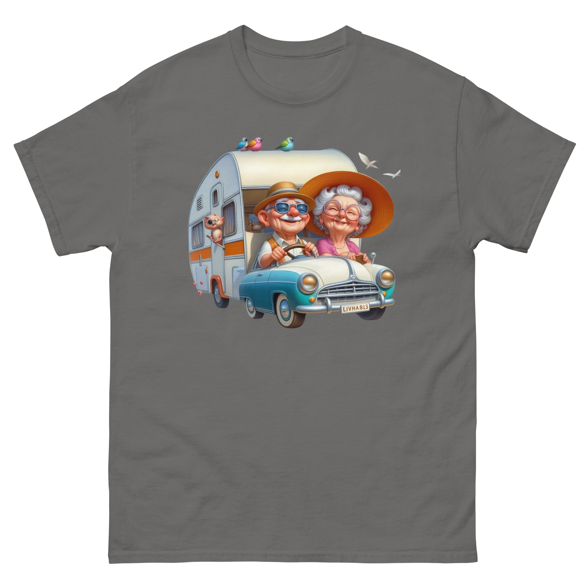 Vintage RV Adventure Tee – Retro Road Trip Camper Graphic Women Tees Style Junction – Custom Digital Designs & Apparel Charcoal S