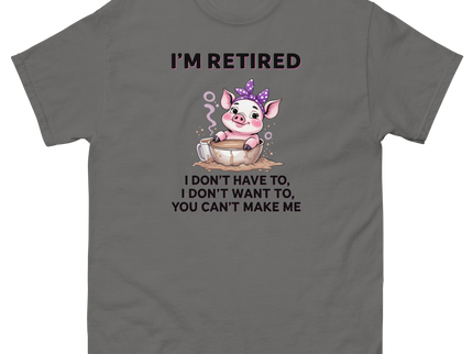 Retired Pig Coffee Tee – Funny Quote & Cute Cup Graphic Shirt Women Tees Style Junction – Custom Digital Designs & Apparel Charcoal S