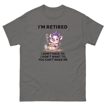 Retired Pig Coffee Tee – Funny Quote & Cute Cup Graphic Shirt Women Tees Style Junction – Custom Digital Designs & Apparel Charcoal S