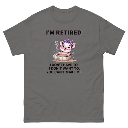 Retired Pig Coffee Tee – Funny Quote & Cute Cup Graphic Shirt Women Tees Style Junction – Custom Digital Designs & Apparel Charcoal S