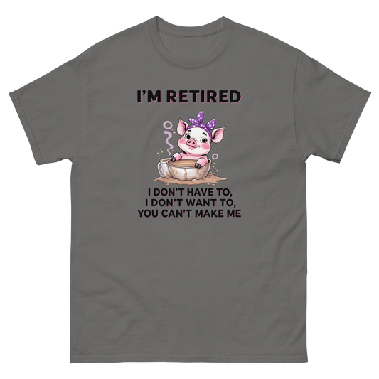 Retired Pig Coffee Tee – Funny Quote & Cute Cup Graphic Shirt Women Tees Style Junction – Custom Digital Designs & Apparel Charcoal S