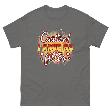 Caution No Filter Tee – Bold Funny Sarcastic Statement Shirt Women Tees Style Junction – Custom Digital Designs & Apparel Charcoal S
